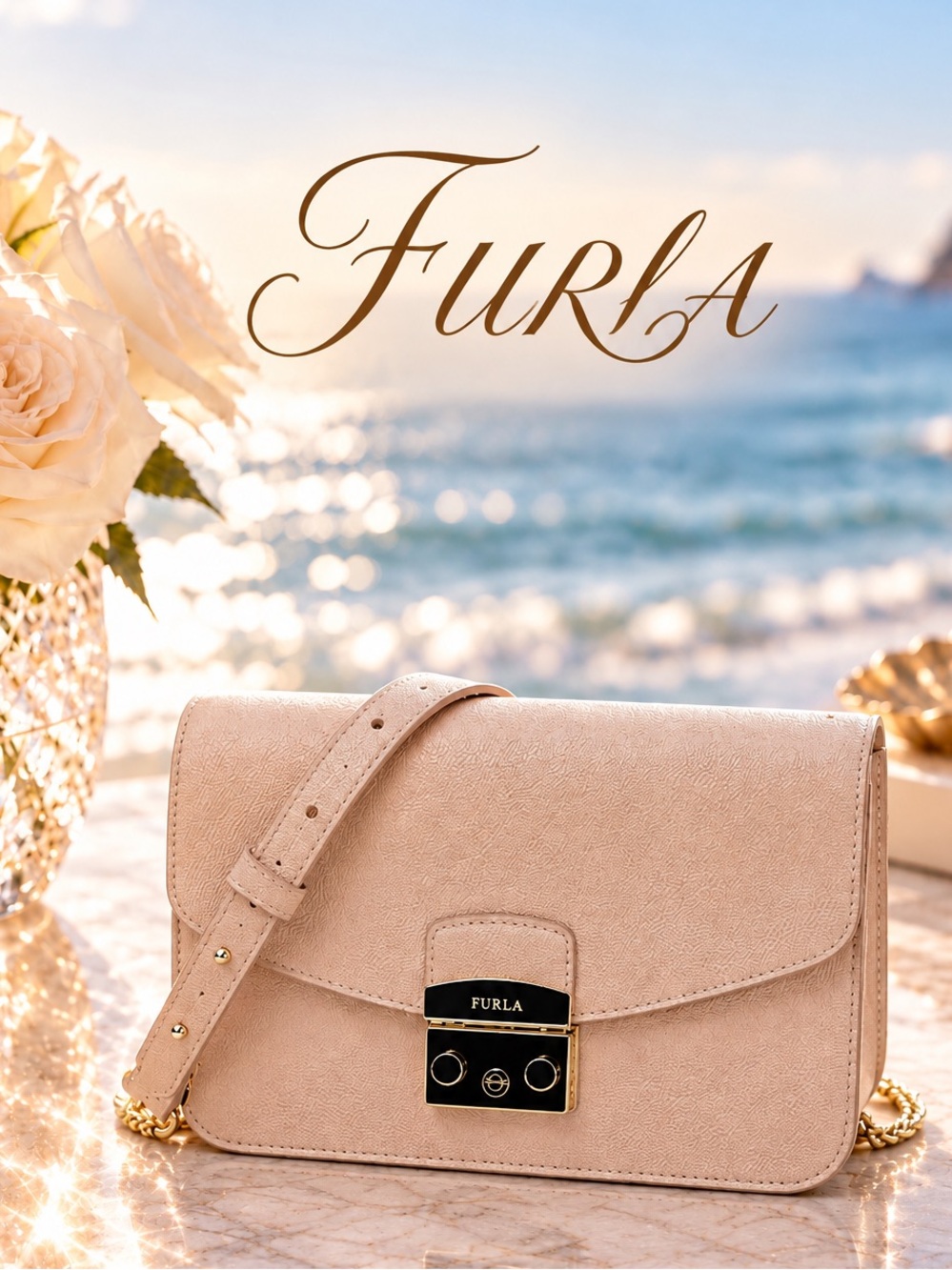 FURLA Metropolis Toupe Leather Shoulder Bag